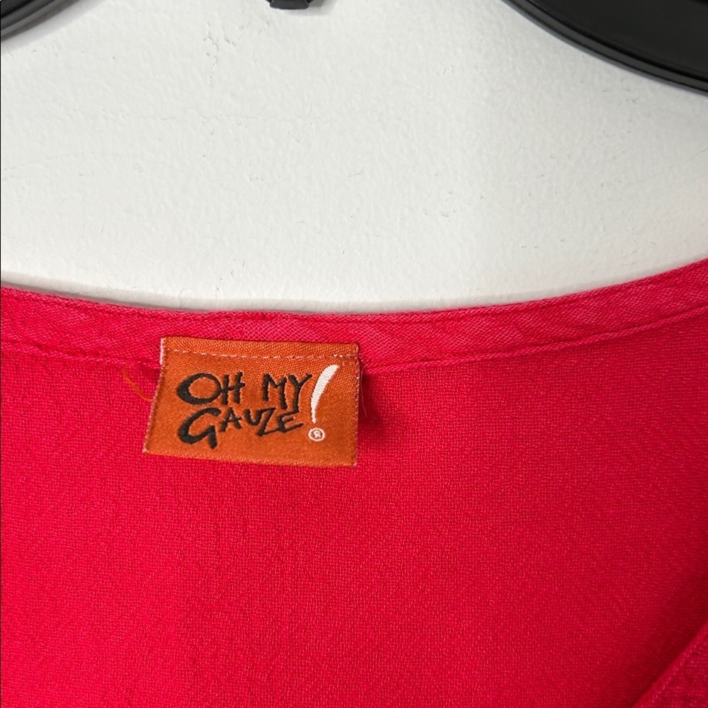 Oh My Gauze! Red Daytona Cotton Asymmetrical Top - Picture 3 of 6